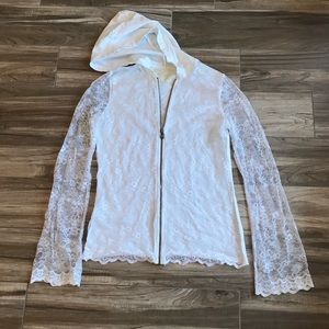 Size M Twisted Heart White Lace Zip Up Hoodie